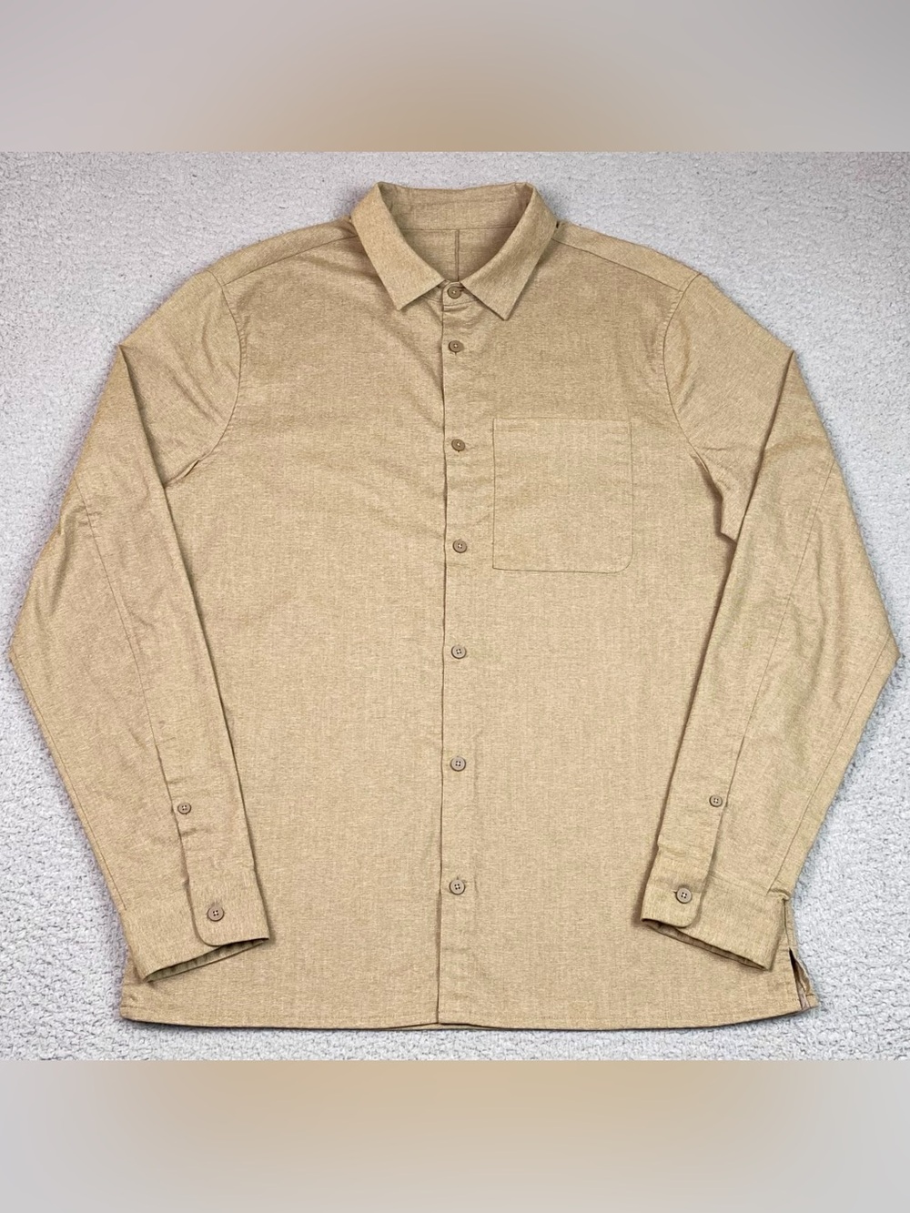 Lululemon Commission Shirt Men's Size XL (Estimated) Beige Long Sleeve Button Up